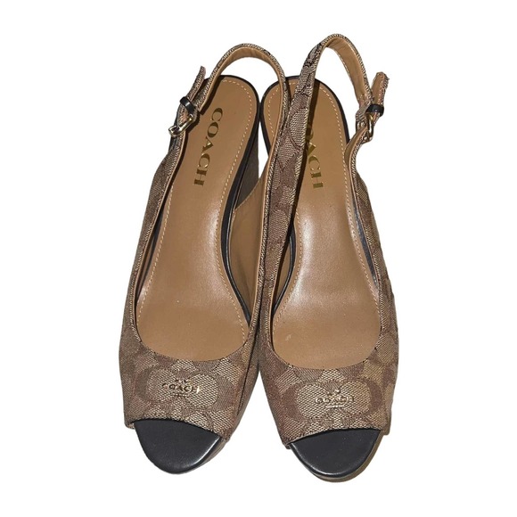 Coach Tan Signature Slingback Peeptoe FERRY Shoes Size 8.5 - Picture 1 of 10